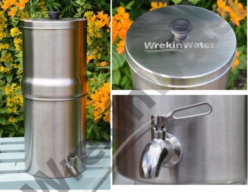 BR-WSSD-FL BRUSHED Stainless Steel Finish Deluxe Gravity Water Filter with 2 x ceraULTRA FTO™ FLUORIDE filter and Stainless Steel Bib Tap